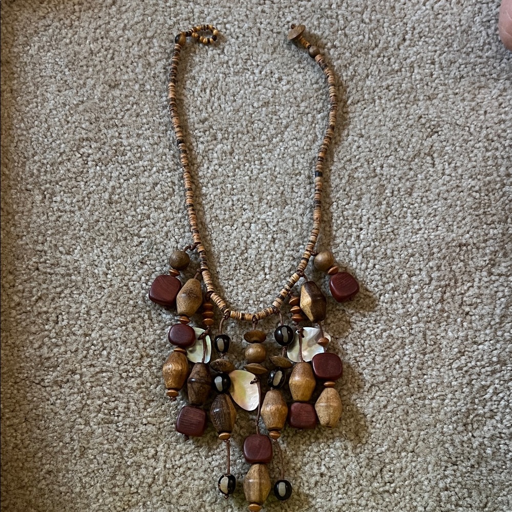 Elegant Brown and Tan Beaded WOOD/BAMBOO Necklace